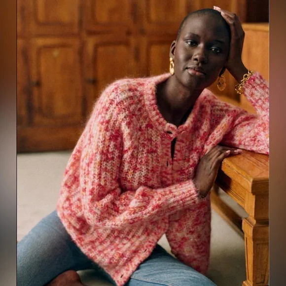 Sezane Emile cardigan multicolored pink orange alpaca wool blend sweater - Picture 1 of 14